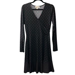 Michael Kors geometric print long sleeve faux wrap  a-line dress